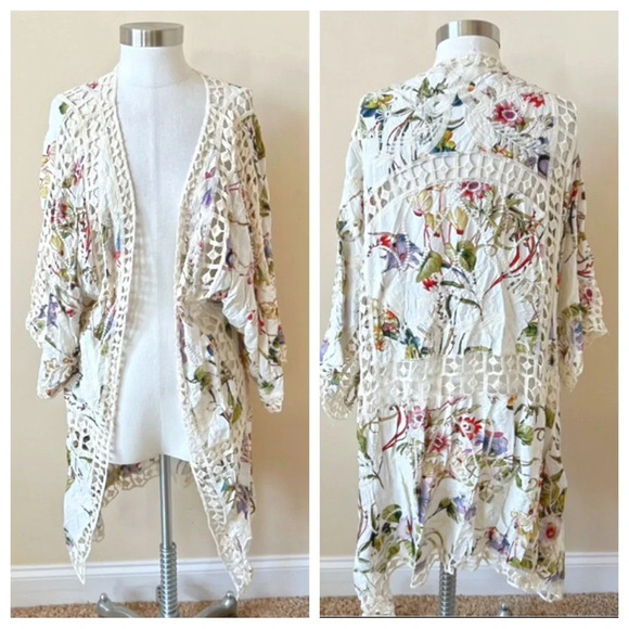 Nicole Miller floral embroidered woven open front kimono top 601 - Picture 1 of 10